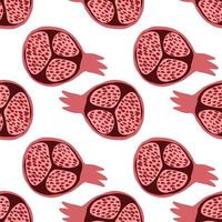 Abstract pomegranate fruit seamless pattern. Geometric red pomegranates wallpaper in doodle style on white background. vector