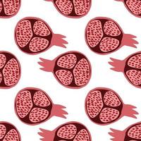 Abstract pomegranate fruit seamless pattern. Geometric red pomegranates wallpaper in doodle style on white background. vector