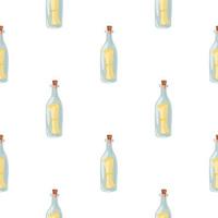 Marine style seamless pattern with hand drawn glass bottle with message print. White background. Isolated print. vector