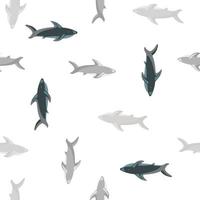 Isolated zoo marine seamless pattern with grey colored shark fish ornament. White background. vector