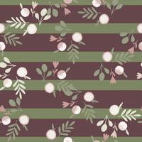 Seamless random pattern with white apples and leaves print. Green and purple striped background. vector