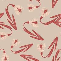 Red random galanthus flower seamless doodle pattern. Decorative floral print on grey background. vector