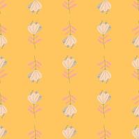 Vintage seamless hand drawn pattern with white abstract flowers ornament. Yellow pastel background. vector