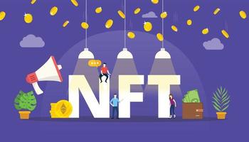 concepto de token no fungible nft para activo de criptomoneda digital con estilo plano moderno vector