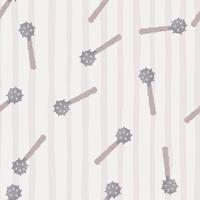 Flail mace with spikes silhouettes seamless doodle pattern. Random antique print on striped backround. Light pastel tones palette artwork. vector
