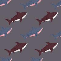 Minimalistic seamless aqua pattern with shark maroon ornament. Grey dark background. Nature print. vector