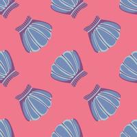 Geometric seashells seamless pattern on pink background. vector