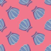 Geometric seashells seamless pattern on pink background. vector