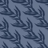 Abstract jungle plants silhouette leaves seamless pattern in blue colors. Geometric tropical leaf wallpaper. vector
