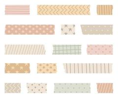 Set of colorful patterned washi tape strips and pieces of duct paper vector