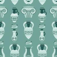 Seamless pattern with ancient Greek vases, amphoras and ancient column vector