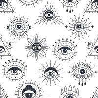 Seamless pattern design with Evil doodle eye. Hand drawn witchcraft eye talisman vector