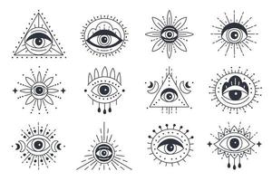 Evil magical doodle eye set in a trending minimal linear style vector