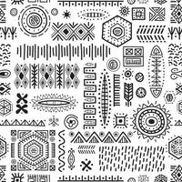 Black and white seamless background African tribal geometric shapes pattern.