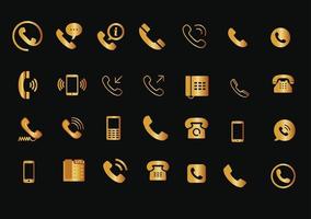 Gold telephone icon vector