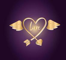 Valentine icon heart arrow with wings gold vector