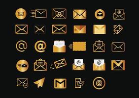 Gold and black mail icon set vector