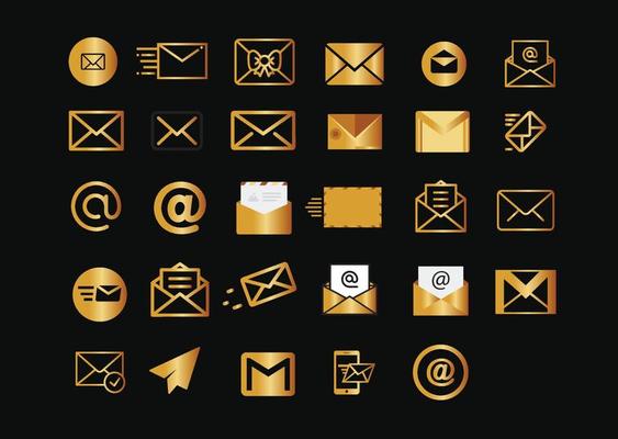 Gold and black mail icon set