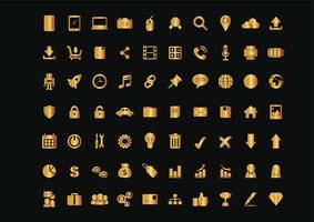 Gold icons set isolated on black background vector