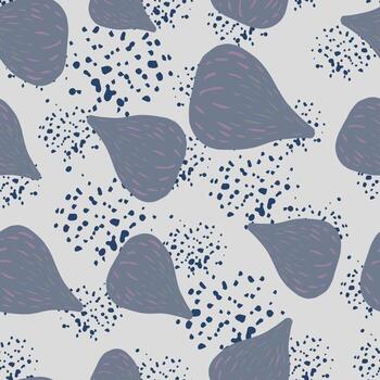 patrón sin costura exótico de vitamina aleatoria con elementos de higo azul. fondo gris con salpicaduras. vector