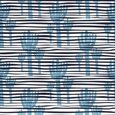 Abstract cactus seamless pattern. Blue cacti wallpaper. Geometric botanical exotic background.
