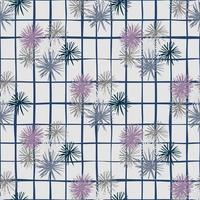 Hand drawn seamess doodle pattern with sea urchin ornament. Grey background with check. Ocean elements on purple and navy blue tones. vector