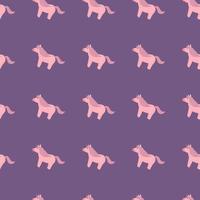 Fairytale seamless pattern with hand drawn pony unicorn ornament. Purple background. vector