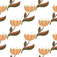 Isolated natural flowers silhouettes seamless pattern in simple style. Tulip ornament on white background. vector