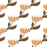 Isolated natural flowers silhouettes seamless pattern in simple style. Tulip ornament on white background. vector