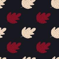 Abstract oak leaf seamless pattern on black background. Autumn leaves backdrop. tion. vector