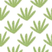 Isolated botanic seamless pattern with green leaf doodle shapes. White background. Cartoon backdrop. vector
