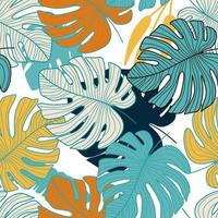 Colorful monstera leaves backdrop. Tropical pattern, botanical leaf seamless pattern. vector