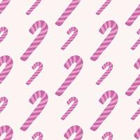 Isolated seamless pattern with new year striped candy silhouettes. Pink and lilac colored lollipos on white background. vector