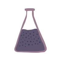 Flask conical isolated on white background. Abstract medical equipment purple color in doodle style. vector
