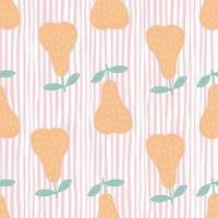 Yellow pears seamless pattern on black background. Doodle fruits wallpaper. vector