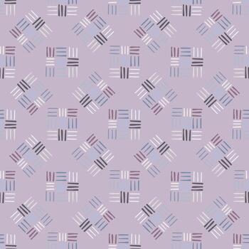Dash ornament seamless simple pattern. Little pastel line elements on soft violet background. vector