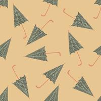 Random autumn seamless pattern with grey umbrellas. Orange pale background. Pastel palette. vector