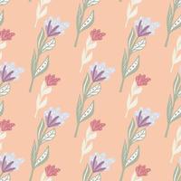 Summer floral seamless pattern with blue and green colored flowers silhouettes. Pastel background. vector