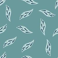 Geometric foliage seamless pattern with abstract leaf shapes. Turquoise pale background. Simple style. vector