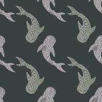 Dark seamless pattern in grey tones with whale shark ornament. Nature wildlife animals print. vector