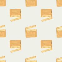 Minimalistic seamless pattern with simple clapperboard shapes. Yellow cinema production ornament on light background. vector