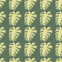 Beige colored monstera leaves seamless pattern in pale tones. Grey background. Abstract nature print. vector
