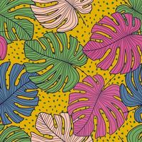 Tropical pattern with exotic monstera leaves seamless on dots background. vector