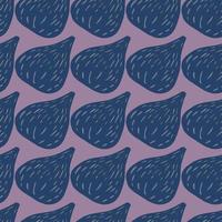 Navy blue fig abstract healthy seamless pattern. Purple background. Raw food artwork. vector