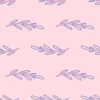 Tropic seamless hand drawn pattern with blue contoured branches silhouettes. Pastel pink background. vector