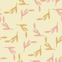 Decorative seamless pattern with orange and pink colored random outline leaves print. Pastel background. vector