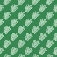 Geometric botanical leaves silhouette seamless pattern on green background. Tropic monstera foliage backdrop. vector
