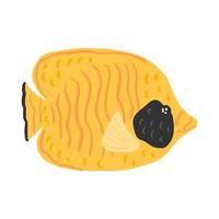 Butterflyfish isolated on white background. Cute aquatic character yellow color in hand drawn style. vector