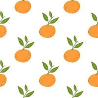 Decorative citrus seamless pattern with orange mandarin print with leaves. Isolated exotic fruit backdrop. vector