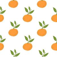 Decorative citrus seamless pattern with orange mandarin print with leaves. Isolated exotic fruit backdrop. vector